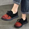 Retro Soft Sole Lace-up Flat Shoes Mixed Colors Round Toe Genuine Leather Women's Shoes