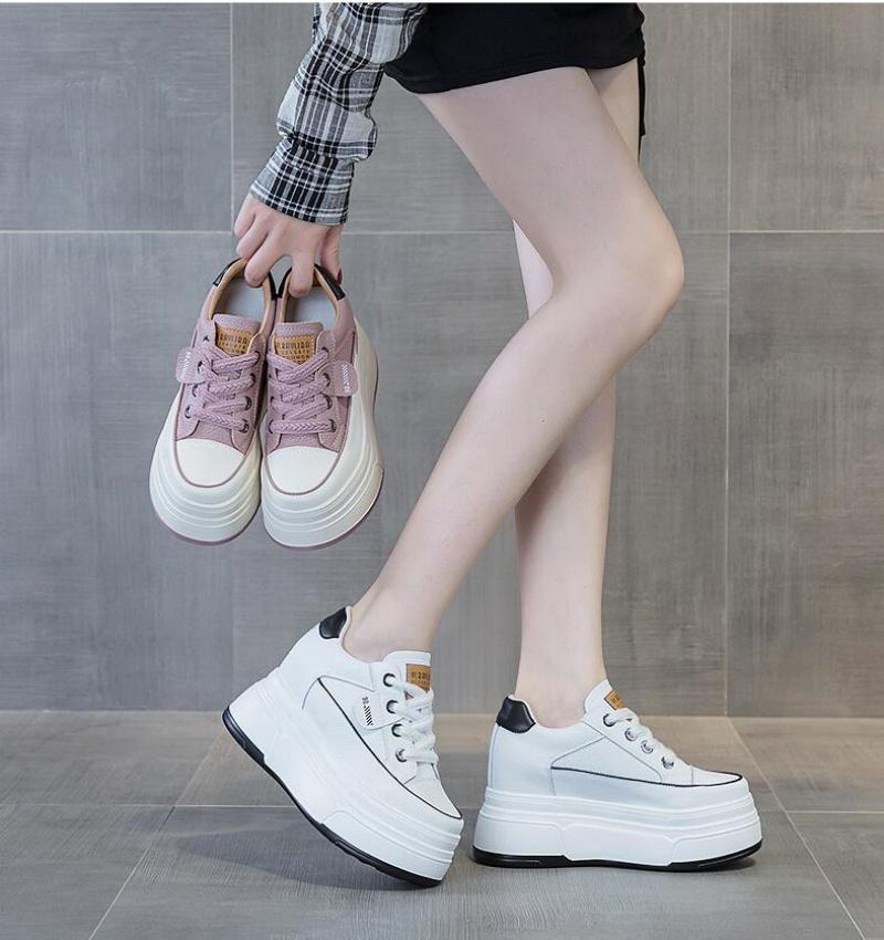 New 9cm Cow Suede Genuine Leather Women Vulcanized Shoes Platform Wedge Skate Boarding High Brand Heels Casual Summer Shoes
