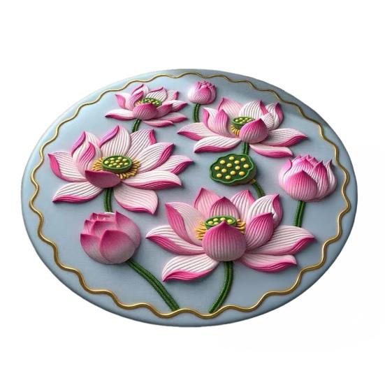 Yousheng Lotus Flower Floor Mat Round Living Room Rug Lotus Pattern Carpet with Non-Slip Backing for Home Office Bedroom Kitchen