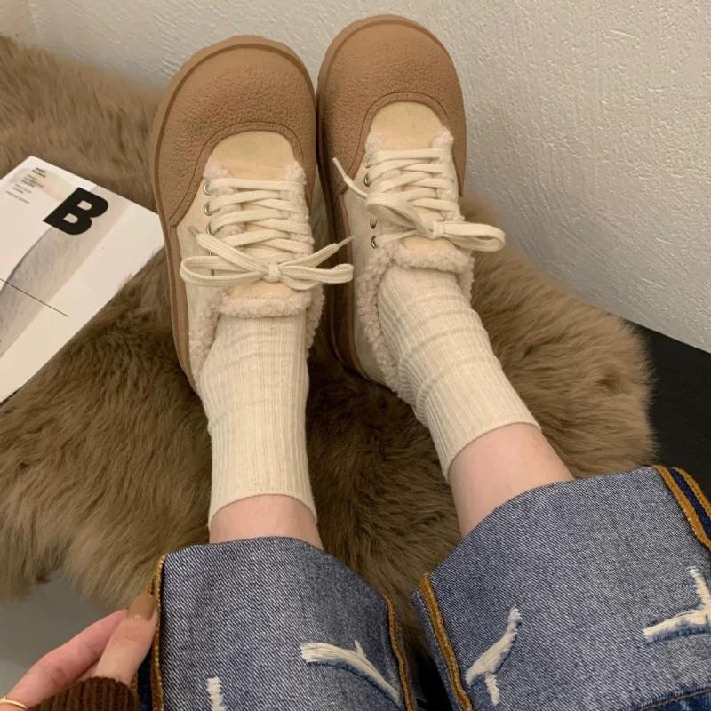Fashion 2024 Women Winter Boots Warm Plush Velvet Ankle Snow Boots Lace Up Soft Winter Sneakers Comfortable Cotton Shoes for Women