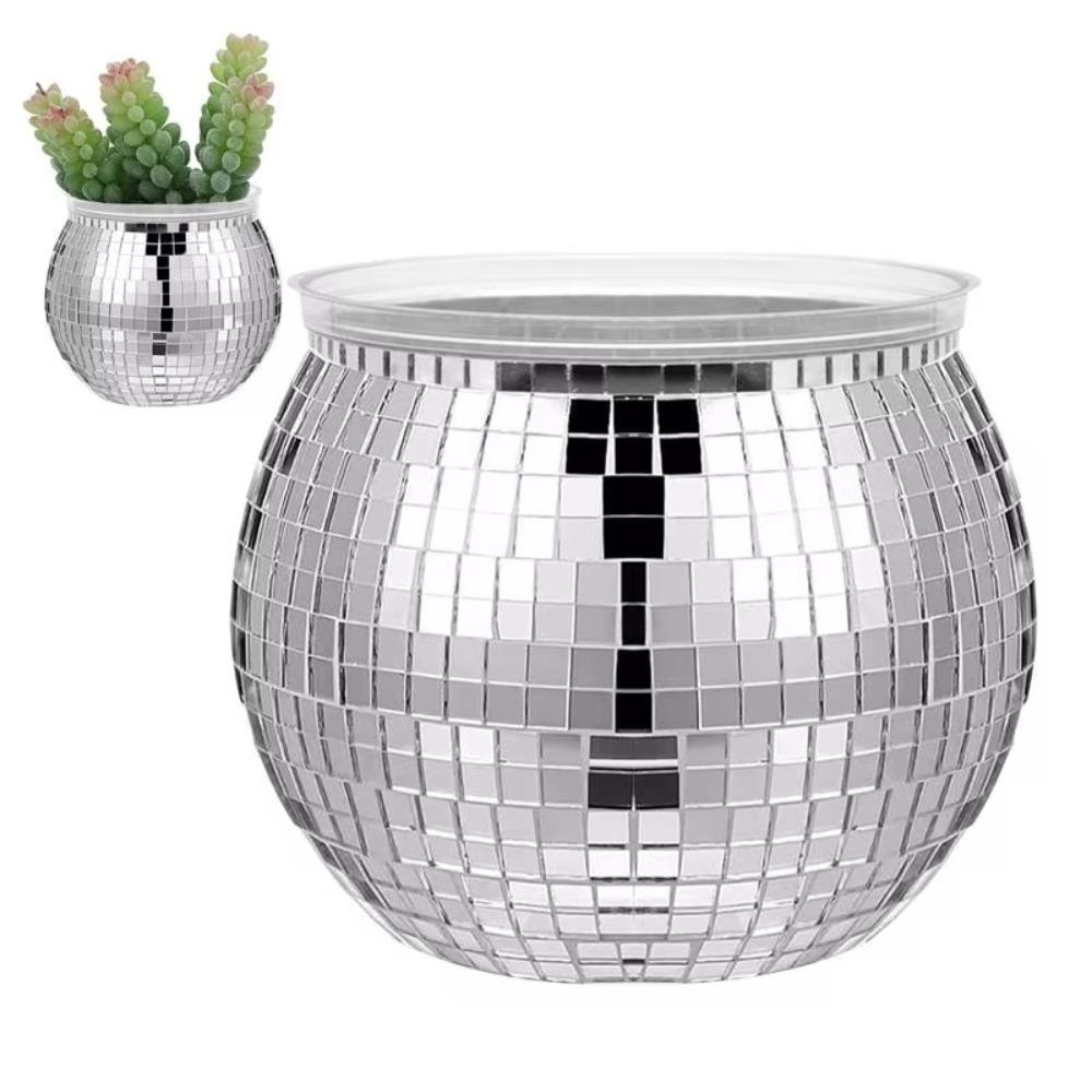 Silver Mirror Glass Flower Vase Home Decoration Disco Ball Plant Holder Plant Planting Pot Home