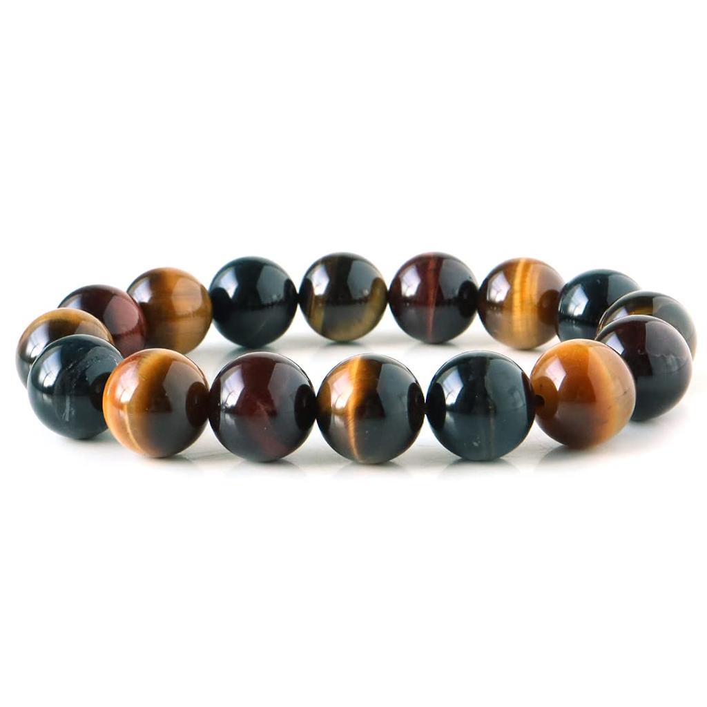 Natural Stone Power Stone Bracelet Tiger Eye for Men and Inner Circumference Women, 12mm, Approx. 16.5cm