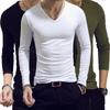 Men Casual Long Sleeve Slim Fit V-Neck Gym Sports T-shirt Tops Solid Basic T Tee