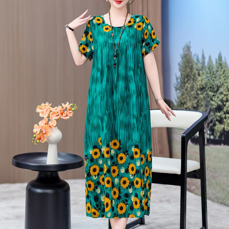 Elegant Long Dresses with Sleeves Plus Size Casual Loose Short Sleeve Vintage Dress for Women Summer Clothes