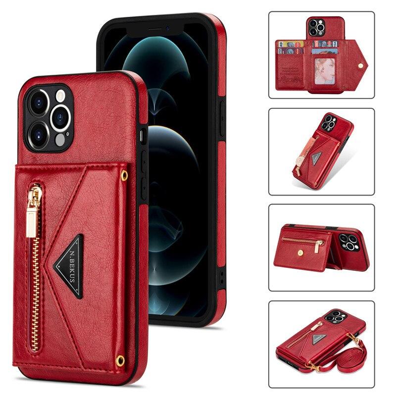 Lanyard Zipper Wallet Phone Case For iPhone 17 Pro Max 16 Plus 15 14 13 12 11 X XS XR 8 Samsung S25 Ultra S24 FE S22 S21 S20 Leather Purse Card Cover