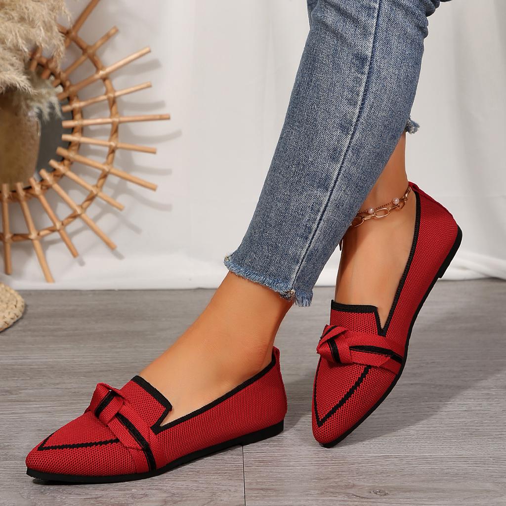 Leisure Flats Women Summer Casual Slip On Pointed Toe Fashion Shoes Women Solid Butterfly Knot Casual Platform Flats Plus Size