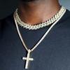 2Pcs Hip Hop Cross Tennis Chain 14MM Prong Cuban Necklace for Men Women Iced Out 2 Row Cuban Link Chain Necklaces Couple Zircon