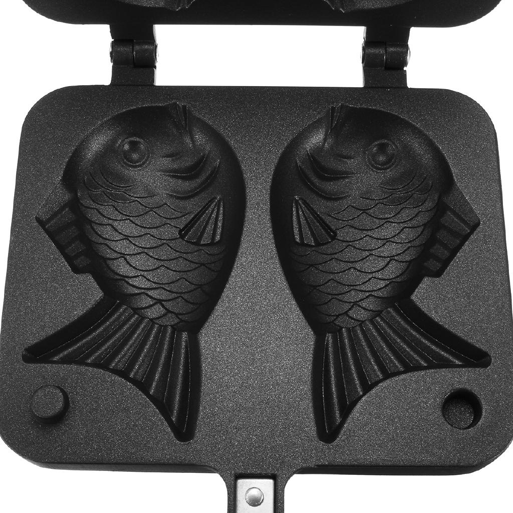 Japanese Non-Stick Taiyaki Fish-Shaped Bakeware Waffle Pan Maker 2 Molds Cake Baking Tools