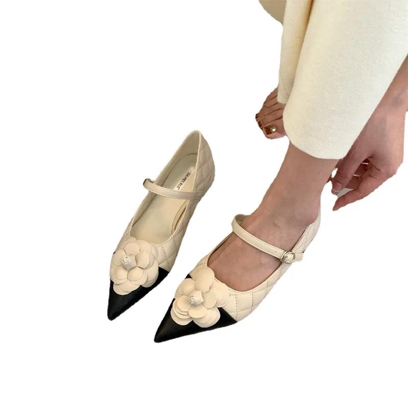 Fashion High Quality Thick Heeled Casual Shoes for Women 2024 New Korean Style Fashion Shallow Mouth Flower Women Shoes Zapatos De Mujer