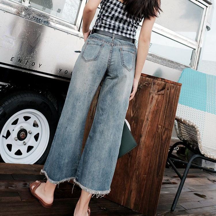 Women's Fashion Jeans with Ripped Holes and Loose Fit Wide Leg Pants