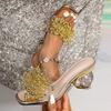 2025 New Women's Rhinestone Flower Sandals Cover Feet Transparent Platform Party Dress Sandals High Heels