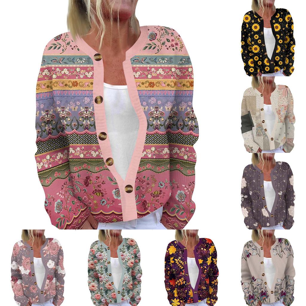Women's Fashion Long Sleeve Christmas Snowman Snowflake Print Jacket Cardigan