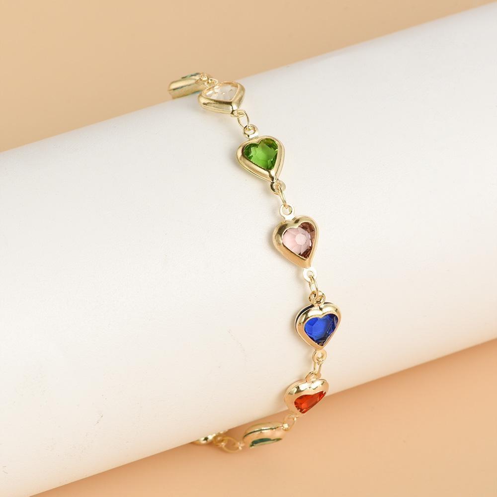 1Pc Exquisite Colorful Heart Bracelet for Women Charm Metal Chain Bracelets Party Birthday Jewelry Gift
