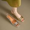 French Simple Temperament Low Heel Silver Sandals Women's 2025 Summer New Square Head Thin Heel Cat Heel Empty Roman Shoes Women