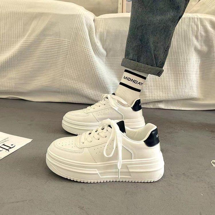 Breathable White Shoes Women 2024 Spring Casual Sports Thick Bottom Shoes Higher Running Board Leather Platform Sneakers Ladies