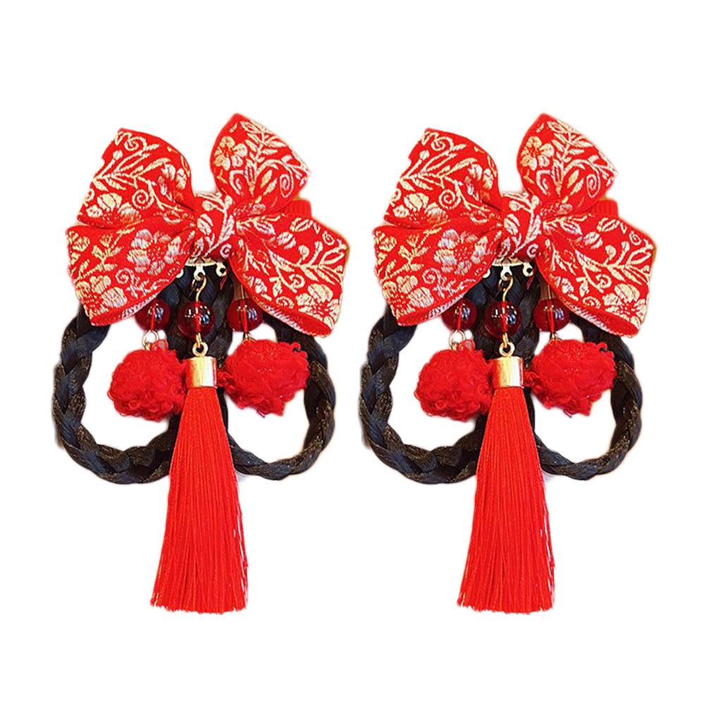 Chinese New Year Style Tassel Hairpin 2pcs Bow Decorative Performance Clothing Hairpin Set Acce E5N3