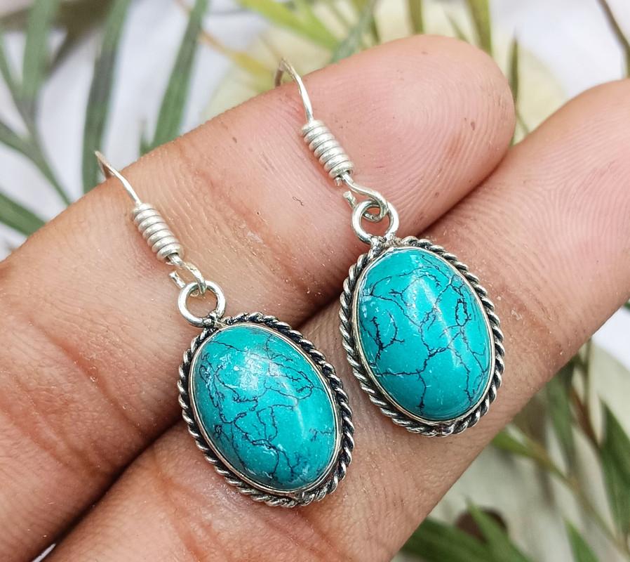 Turquoise Gemstone 925 Sterling Silver Plated Hook Earring VG-78