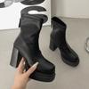 Chunky High Heels Ankle Boots Women  Back Zipper Patent Leather Boots Woman Light Fashion Designer Black Platform Booties