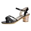 Rhinestone Sandals Med High Heels Female Shoe 2024 Women Buckle Strap Two Weare Medium High-heeled Girls New Block Fashion Bei