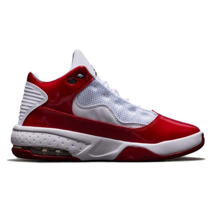 Jordan Max Aura 2 Leather Lace-Up Casual Non-Slip Durable Mid-Top Kids Basketball Shoes Kids Sneaker White Red DC1767-100