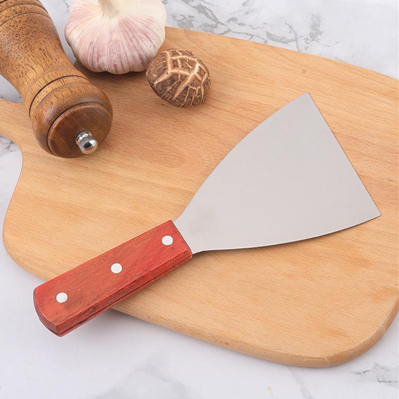 Stainless Steel Wooden Handle Steak Spatula Egg Pancake Frying Shovel Pizza Shovel Turners Scraper BBQ Utensils