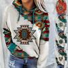 Women Plus Size Pullover Hoodie Long Sleeve Round Neck Ethnic Printed Sweatshirt