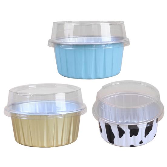 20Pcs Tinfoil Box with Lid Reusable Disposable Round Food Grade Non-Stick Oven Safe Cupcake Container Aluminum Foil Bowl Baking Mold