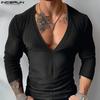 Men Deep V Neck Long Sleeve Tops Knitted Fitted Undershirts