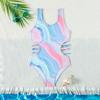 New Design Kids Blue Tie-dye Print Beachwear One-piece Swimsuit for Teen Girls Swimwears Bathing Suits 5-15 Years
