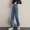 Women's High-Waisted Wide-Leg Pear-Shaped Denim Trousers with Multi-Button Adjustable Retro Design