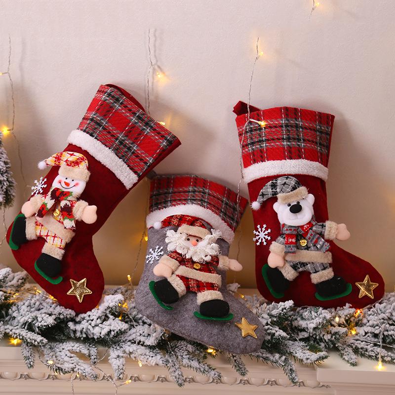 Large Plaid Christmas Stocking for Children's Gifts and Candy