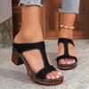 2025 Summer New Open Toe Women’s Slippers Round Toe Chunky Heels Outdoor Sewing Sandals for Hot Sale Plus Size Daily Slippers
