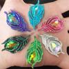 10PCS AB Resin 3D Peacock Feathers Flatback Rhinestone Wedding DIY Buttons