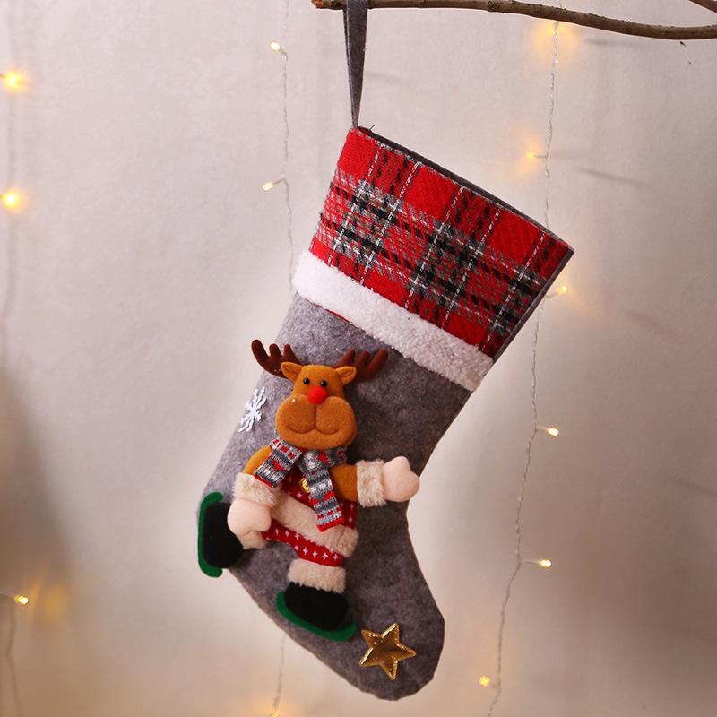 Large Plaid Christmas Stocking for Children's Gifts and Candy