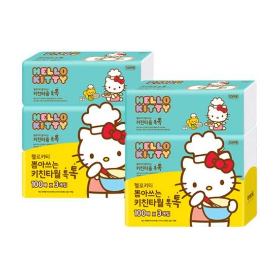 Hello Kitty Recycled Natural Pulp Kitchen Towel Toktok 100 Sheets, 100 Sheets, 6 Pieces, a Popular Character In Korea