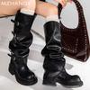 Модные женские сапоги на среднем каблуке, дизайнерские кожаные массивные туфли, женские, тренд 2024 года, новые ботинки челси, туфли-лодочки, зимние готические женские снежные ботинки