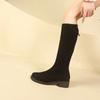 2024 Winter High Quality Women's Boots Fashionable Round Toe Solid Color Medium Heel Suede Back Zipper Women's High Boots
