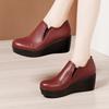 Fashion Wedges Women Shoes Autumn Winter Slip-On High Heels Round Toe Genuine Leather Casual Ladies Platform Shoes Woman Boots
