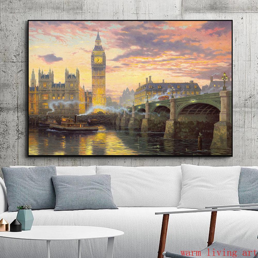 Europe Retro Landscape Christmas Snow Scene Canvas Painting Prints Paris London Posters Print for Living Room Home Decor No Frame