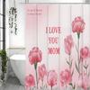 Mother's Day Carnation I Love You Mom Text Shower Curtain, Bathroom Decorative Shower Curtain, Waterproof Shower Curtain with Ho