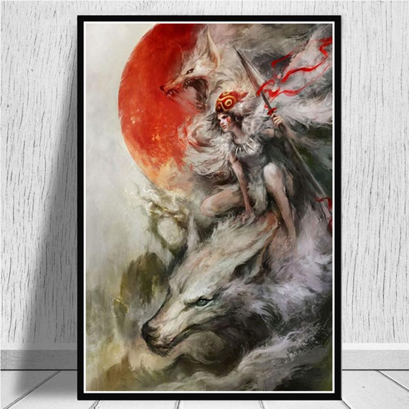 Japan Anime Princess Mononoke Canvas Painting Posters and Prints Wall Art Pictures for Living Room Cuadros Home Decoration No Frame