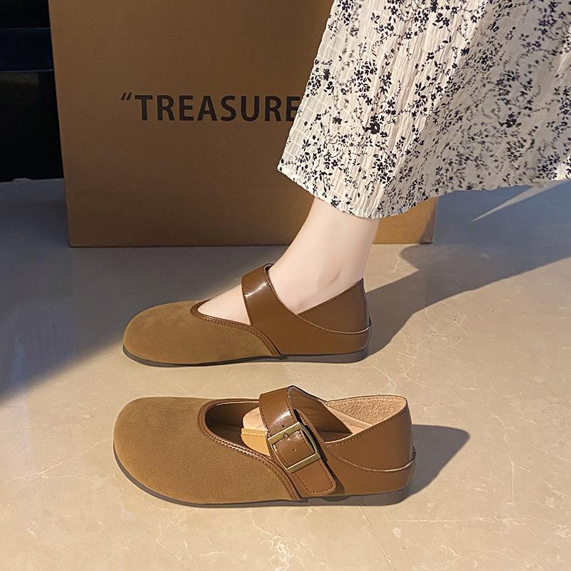 Women's Multi-color Mary Jane Shoes with Non Slip Soft Soles Woman Spring and Autumn Outdoor Frosted Leather Flats