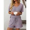 2025 Summer New Solid Color Pit Strip Pajamas Short Sleeve Home Wear Set