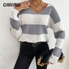Autumn Women's Sweater Fashion Women's Casual Long Sleeve V-Neck Striped Sweater Bottoming