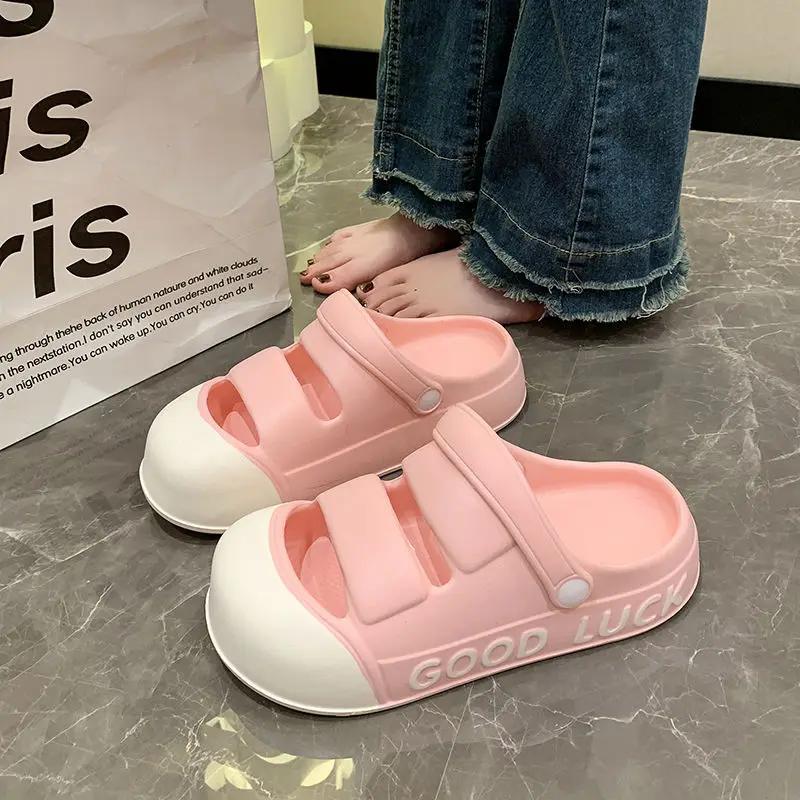 Fashion 2024 New Garden Shoes Female EVA Baotou Sandals Summer New Cute Big Eyes Dog Non Slip Slippers Outdoor Thick Sole Beach Shoes