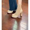 French Xiaoxiangfeng Retro Design Waterproof Table Elastic Thin Boots Korean Version Casual High-heeled Short Boots 2025 New