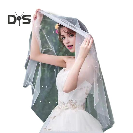 Bridal Veil with Faux Pearl Embellishment White Mesh Single Layer Wedding Veil Bridal Headpiece Hair Accessories