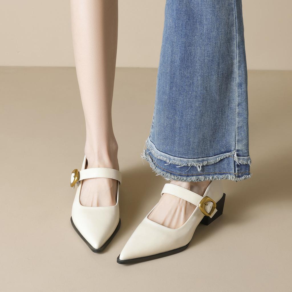 Weiwei Girl 108-8 French Pointed Mary Jane Shoes Thick Heel 2025 New Word with Shallow Mouth High Heels Women