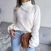 GMXIA Women's Fashion Casual Solid Color  Autumn Winter Long Sleeve High Neck Loose Cut-out Bottom Knit Sweater