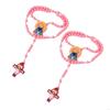 62KD 2Pieces Catholic Children Rosary Necklace Set with Crosses Pendant Acrylic Beads Neck Chain for Religious Event Gift